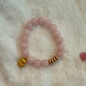 Pink Beaded Bracelet with Gold Charm